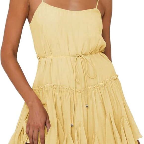 💛 ONEDREAMER Yellow Ruffle Mini Dress | XXL | NEW - Picture 5 of 7